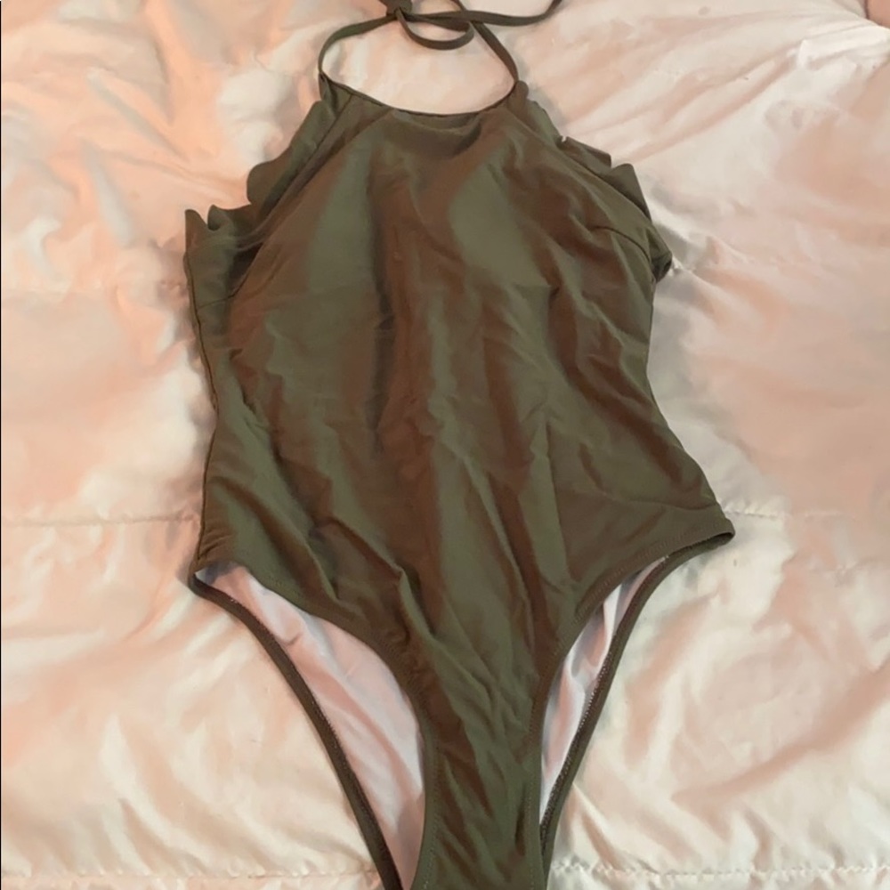 Army green halter one piece swimsuit